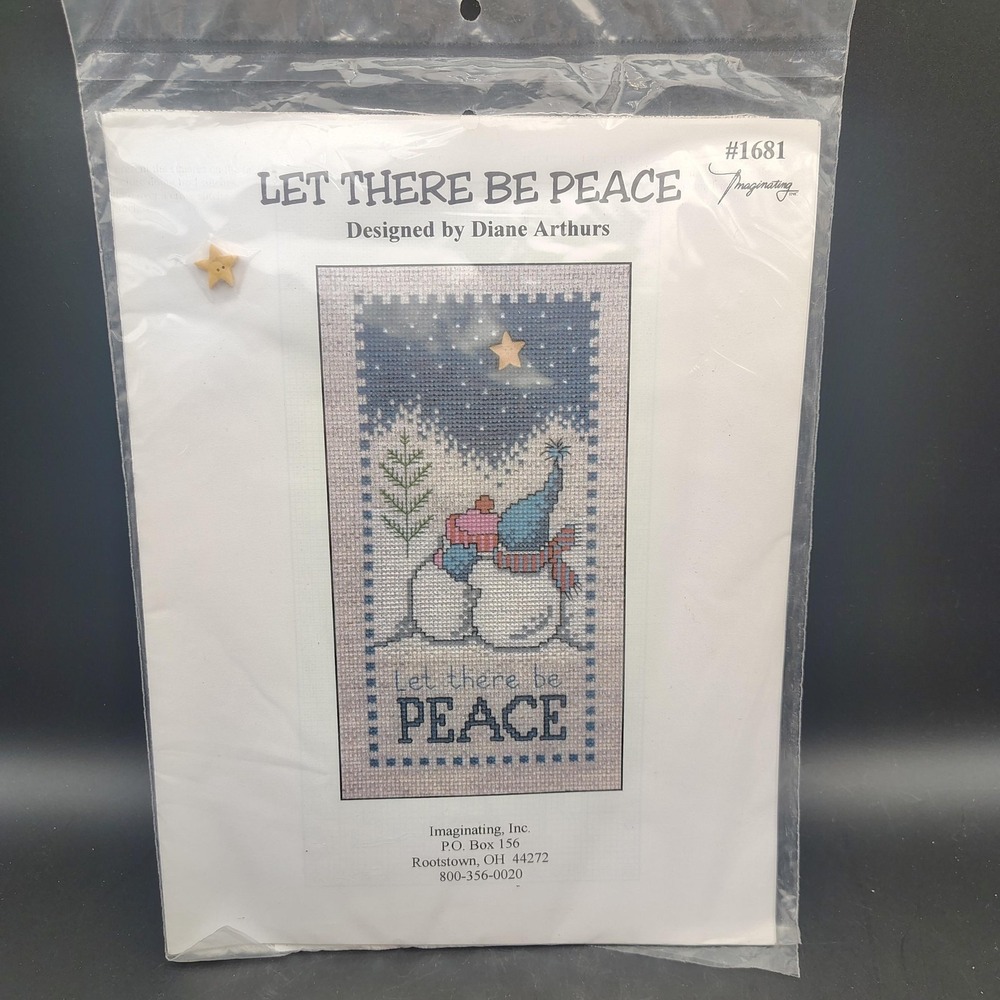 Imaginating, Inc. LET THERE BE PEACE Cross Stitch Framed Picture #1681 Snowmen